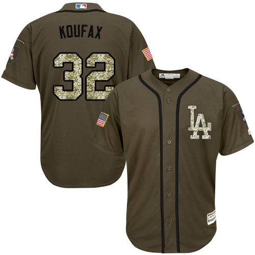Dodgers #32 Sandy Koufax Green Salute to Service Stitched MLB Jersey - Click Image to Close